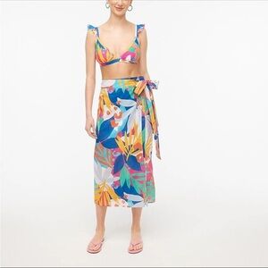 J.Crew Factory Tropical Floral Faux Wrap Midi Skirt S | Colorful Summer NWT